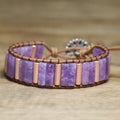 Lepidolite Stone Wrap Bracelet for Women Fine Jewelry Vintage Leather Wrap Tube Purple Mica Gemstone Cuff Bracelet for Women Men