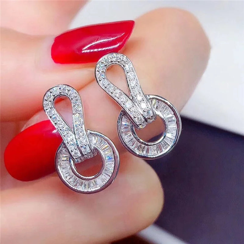 CAOSHI New Trendy Silver Plated Diamond Zircon Round Drop Stud Earring for Women Engagement Earrings Studs