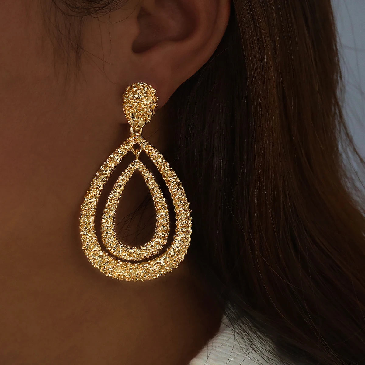 Punk Retro Style Double Layer Teardrop Shape Design Earrings for Women Jewelry