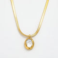 JOOLIM Ready to Ship High End Stainless Steel Band Herringbone Chain 18k Gold Plated Irregular Shell Pendant Necklace