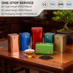 Square Tea Tin Can Flip-Top Hinge Kid-Friendly Lock Tinplate Metal Box for Cookies Snacks Candies Chocolates for Food