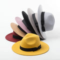 Custom Luxury 8cm Flat Brim Fedora Hat Solid Colour Wool Felt for Women Men Striped Fall Autumn Winter Fashion Dress for Parties