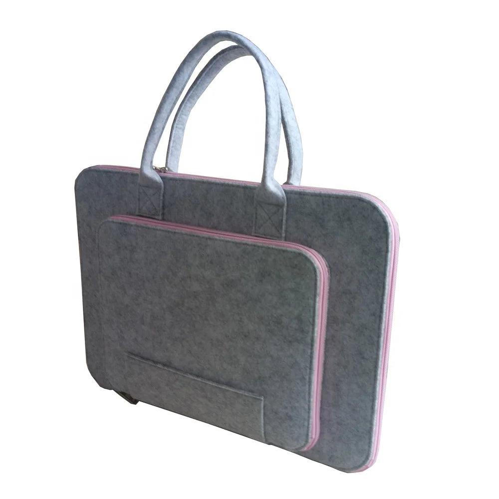 Custom 14-15 Inch Gray Polyester Laptop Bag Modern Simple Style Durable and Portable with Handle