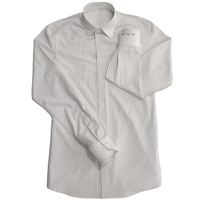 Wholesale Custom Men's Long Sleeve Casual Shirt 100% Cotton Breathable Eco-Friendly Anti-Wrinkle Vertical Full Striped