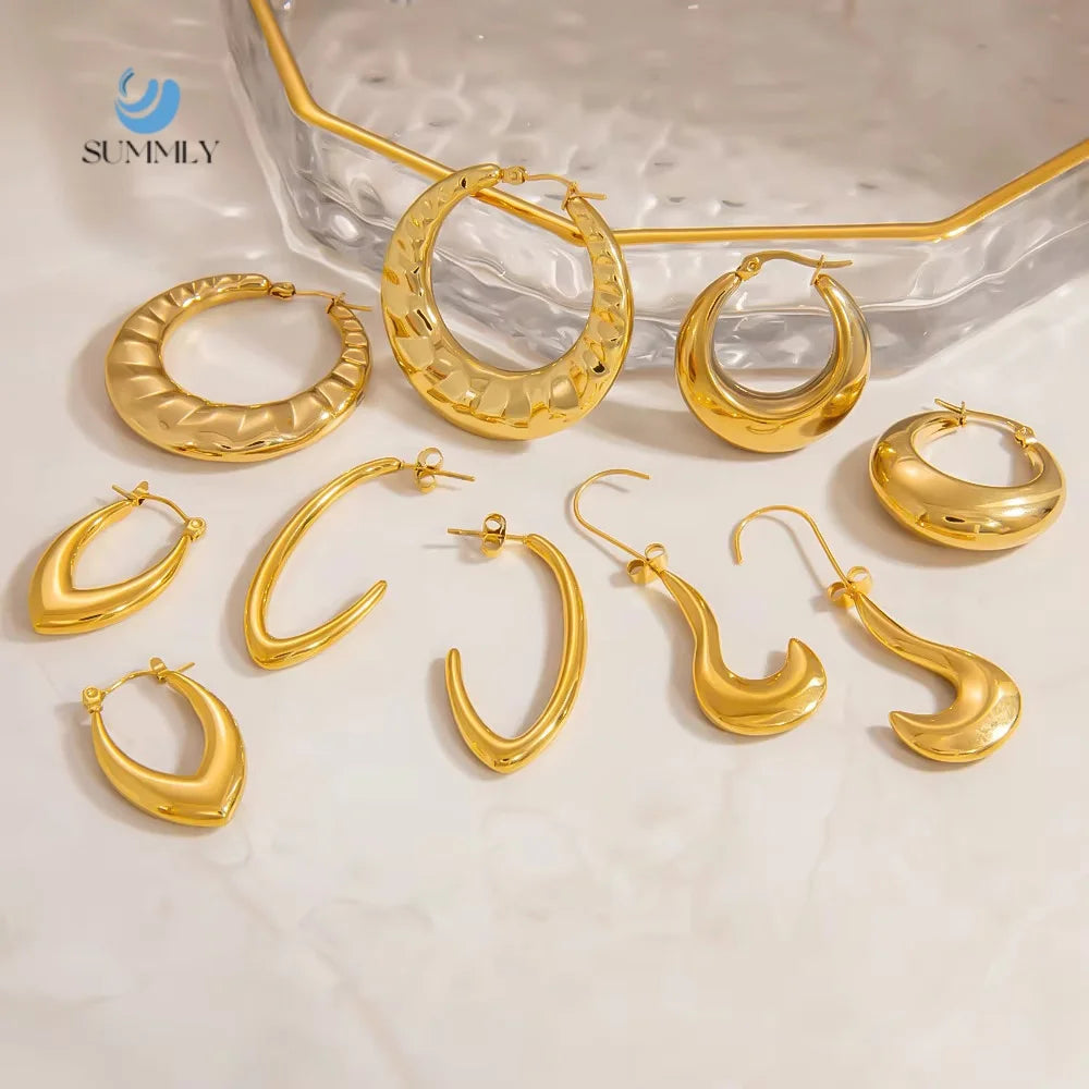 SUMMLY 18K Gold Plated Stainless Steel Earrings Trendy Fine Personalized C-Shape Wholesale Fashion Jewelry Manufacturer