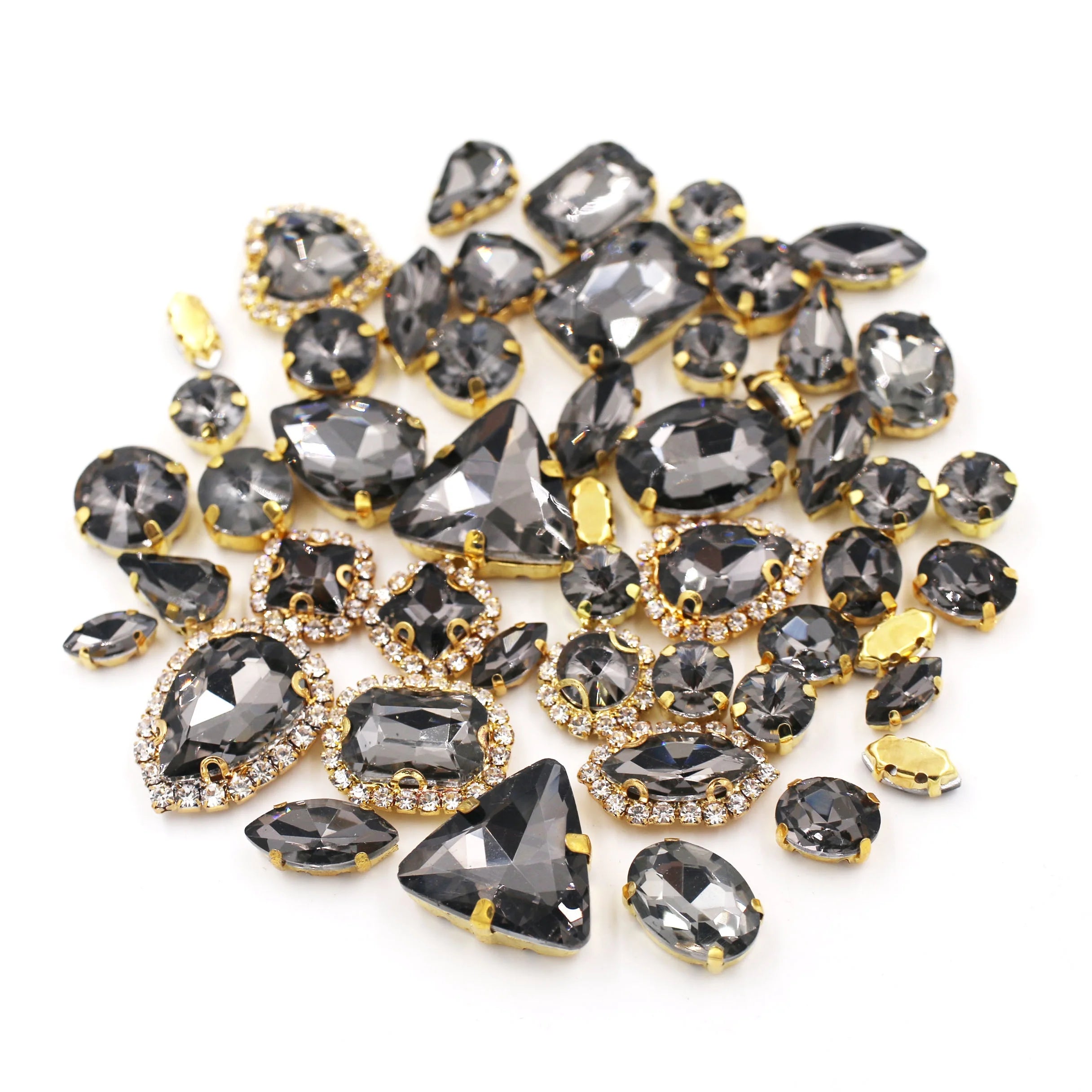 Bag of 50pcs Mixed Gray 8-Shaped Crystal Glass Rhinestones with Cup Chain Sew-On Technique Loose Type
