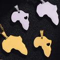 Men Women Couples 18K Gold-plated Necklace Hot Stainless Steel Hip Hop Necklace Original Temperament Heart Africa Map Necklace