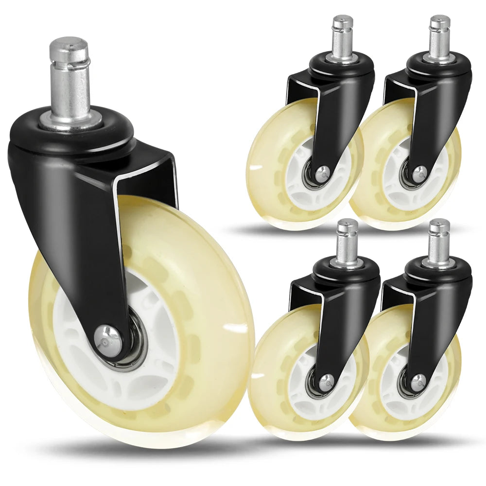 2.5" / 3" Swivel Caster Wheels with Safety Soft PU No Noise Chair Wheels (Pack of 5) Caster Wheels for Furniture