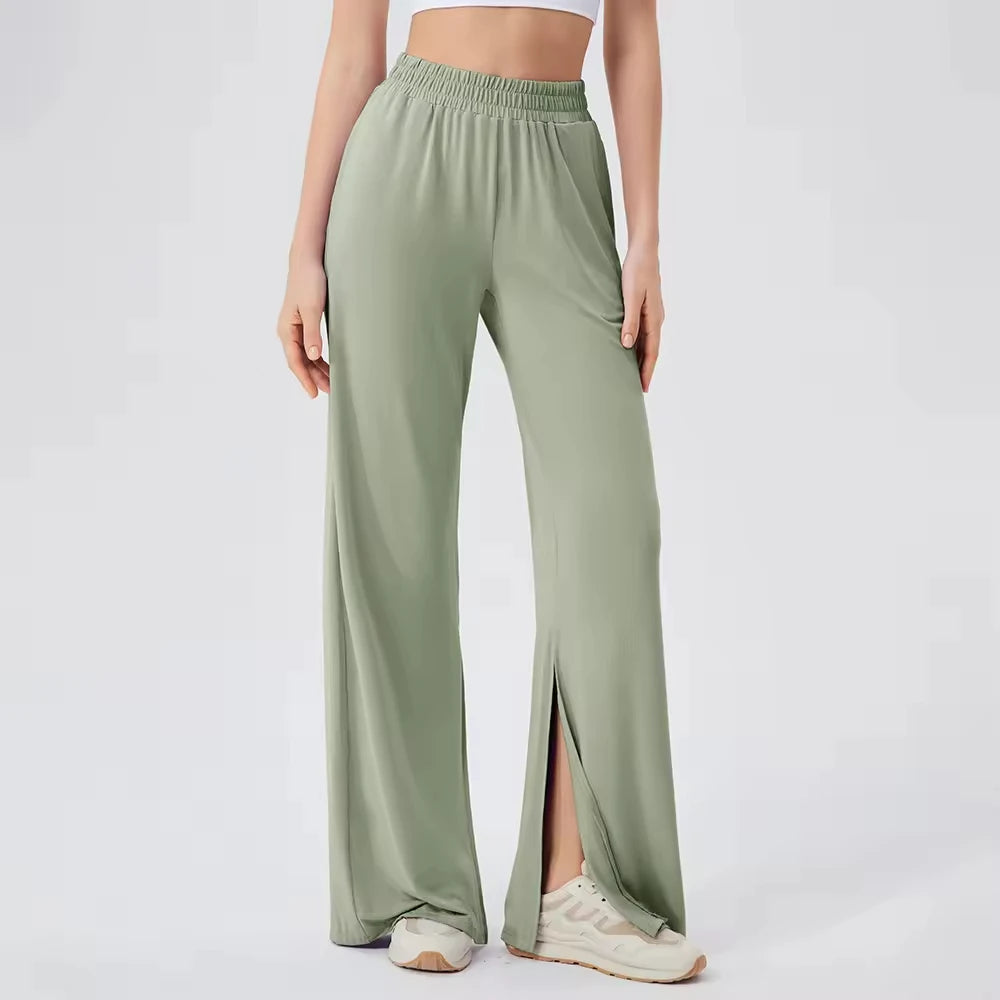 Wholesale Women's Loose Sweatpants Cool Feeling Breathable Gym Wear Casual Dance High-Waisted Slit Yoga Pants