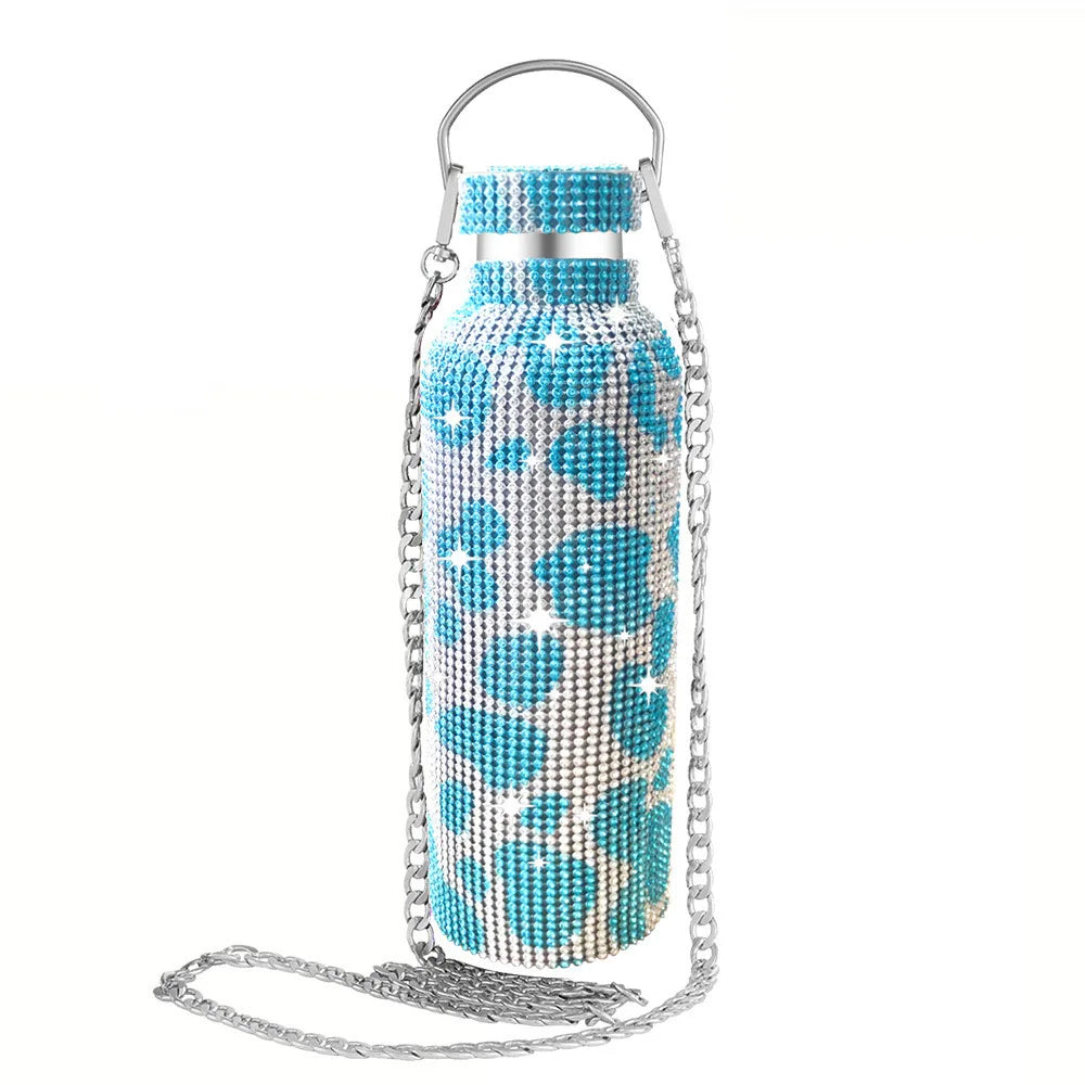 Luxury 500ml Diamond Water Bottle Rhinestone Tumbler Bling Cup Vacuum Flask