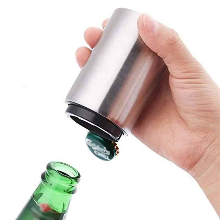 Wholesale Simple Style Custom Stainless Steel Magnetic Automatic Push Down Beer Bottle Opener Top Metal Gifts