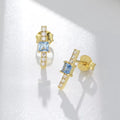 Women Jewelry 925 Sterling Silver Gold Plated Square Zircon Bar Stud Earrings