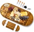 Acacia Wood&Bamboo Cheese Board 3 Part Magnetic Long & Round Boards with Knife Set  Unique Serving Tray for Birthday