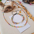 Ethnic Style 18K Copper Plated Gold Beads Seed Bead Cross Bracelet Necklace Set Minimalist Beaded Bracelet for Women