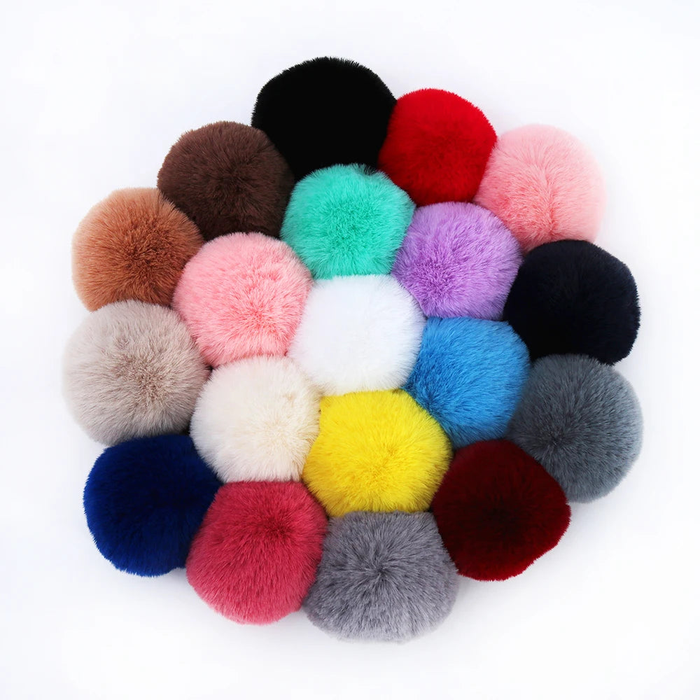 Super Soft Winter Hats with 8CM Pom Poms HY Rabbit Hair Bands 100 Pcs Bulk Plush Faux Rabbit Fur Animal Fur