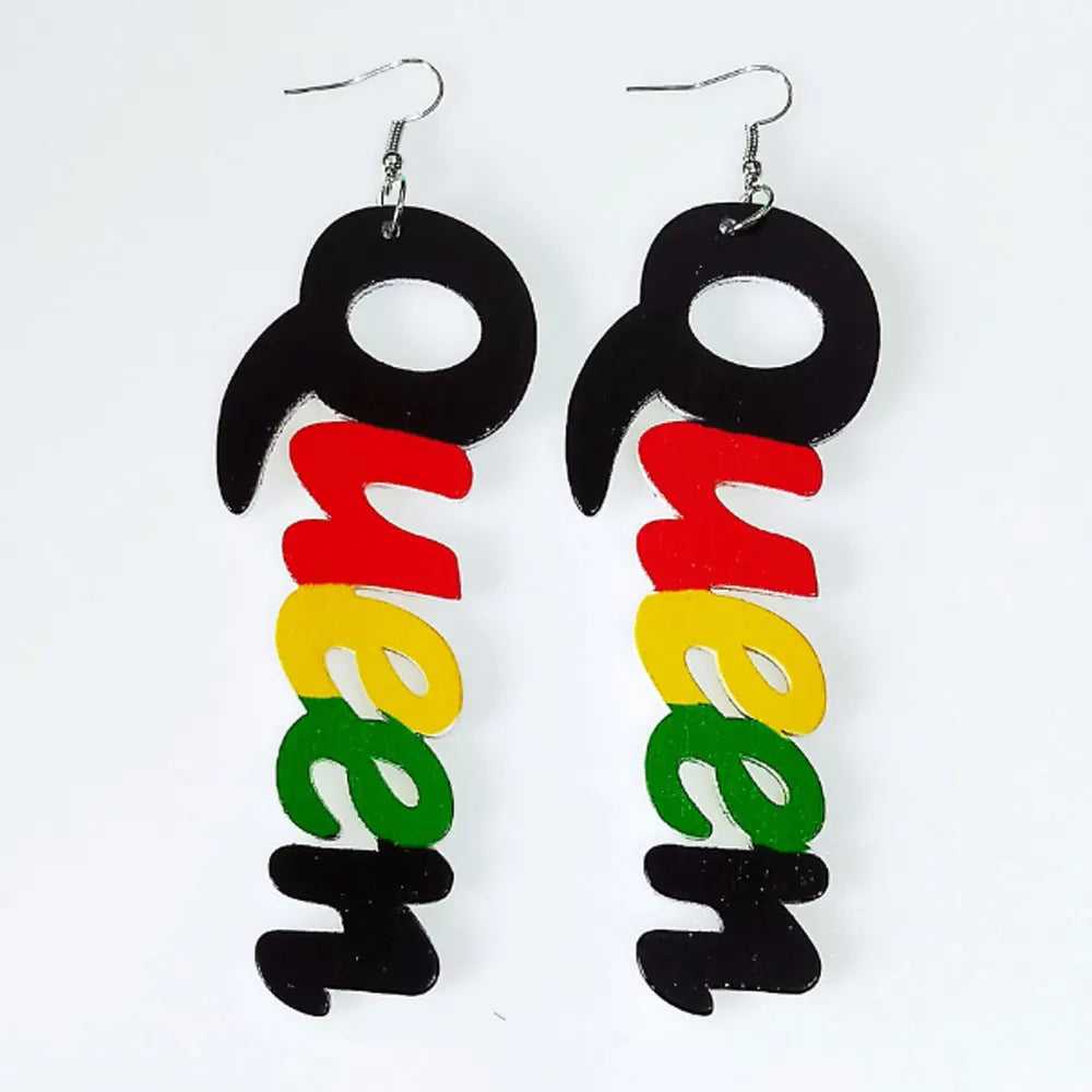 Wood Letter Charm Africa Black Queen Earrings Women