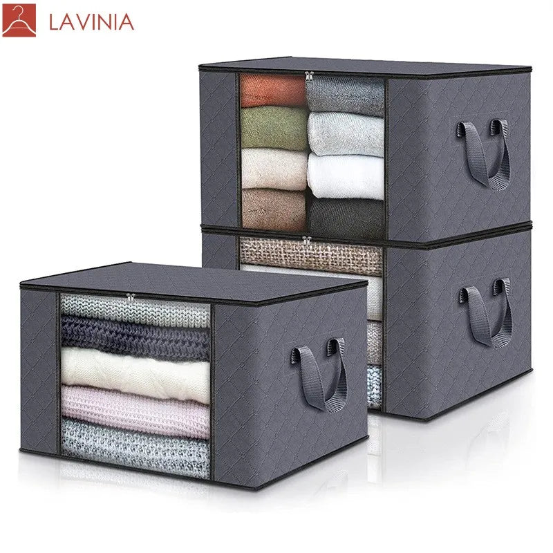 Lavinia Wholesale Foldable Square Clothes Storage Bags 35L 60L 90L with Clear Window Organizer 1kg Weight