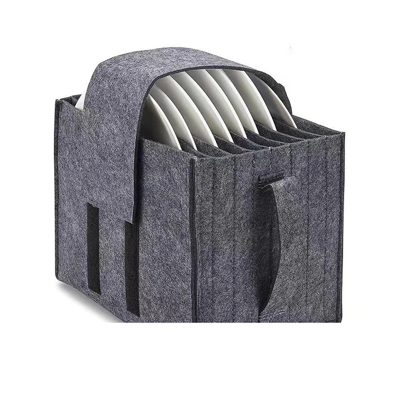 Fashion Picnic Camping Tableware Classification Portable Felt Storage Box Plate Storage Package Tray Layered Sorting Storage Box