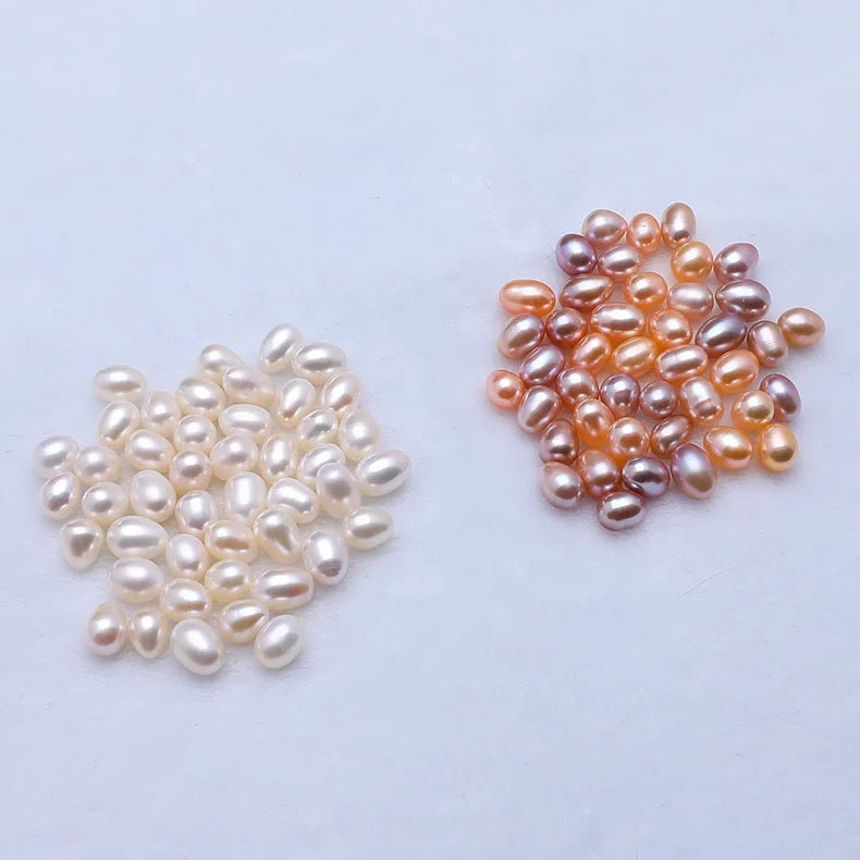 3A 3-10mm Natural Freshwater Rice Half-Drilled Loose Pearls White Pink Purple Color Variety with White Background