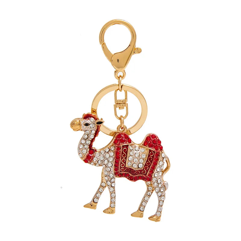 Enamel Metal Camel Keyring Rhinestone Camel Keychain for Dubai Souvenir