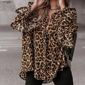 Enyami Long Sleeve V Neck Loose Casual Printed Tops Turtleneck Lantern Sleeve Shirt Plus Woven Ruffle Leopard Blouse Top Shirt