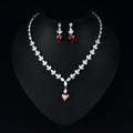 High Quality Red Heart Pendant Necklace Earrings Jewelry Sets for Women Bridal Wedding Luxury Jewelry Dinner Accessories