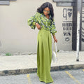 2023 Autumn New Printed Design Lantern Sleeve Shirt Wide Leg Pants Casual Suit