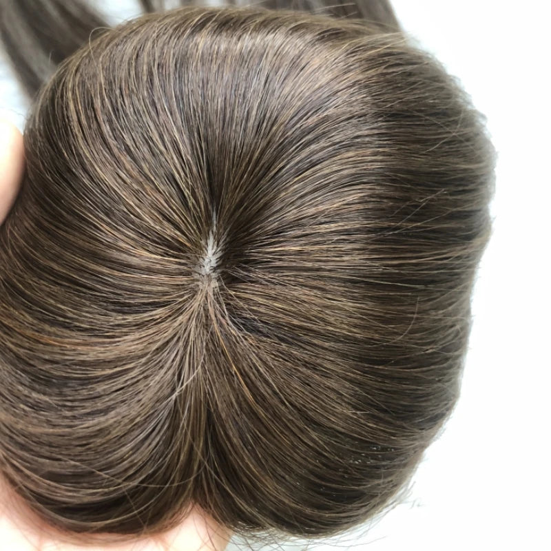 Emeda 6*9cm Mini Silk Human Hair Toppers Virgin Hair #2 Color Dark Brown
