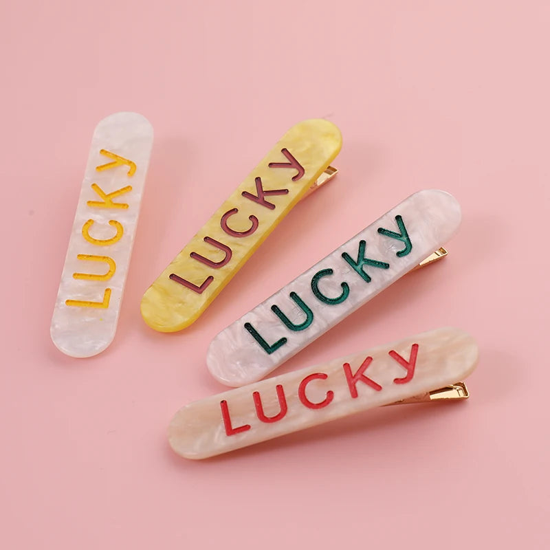 Midairy 6.5cm New Arrival Korean Acetate Edge Clip Letter Print Lucky Side Hair Clip Bangs Women's Hair Accessories 4994