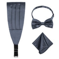 Custom Made Men's Polyester Satin Bow Tie Cummerbund Belts Pocket Square Plate Buckle Gray Handkerchief Casual Wedding Events