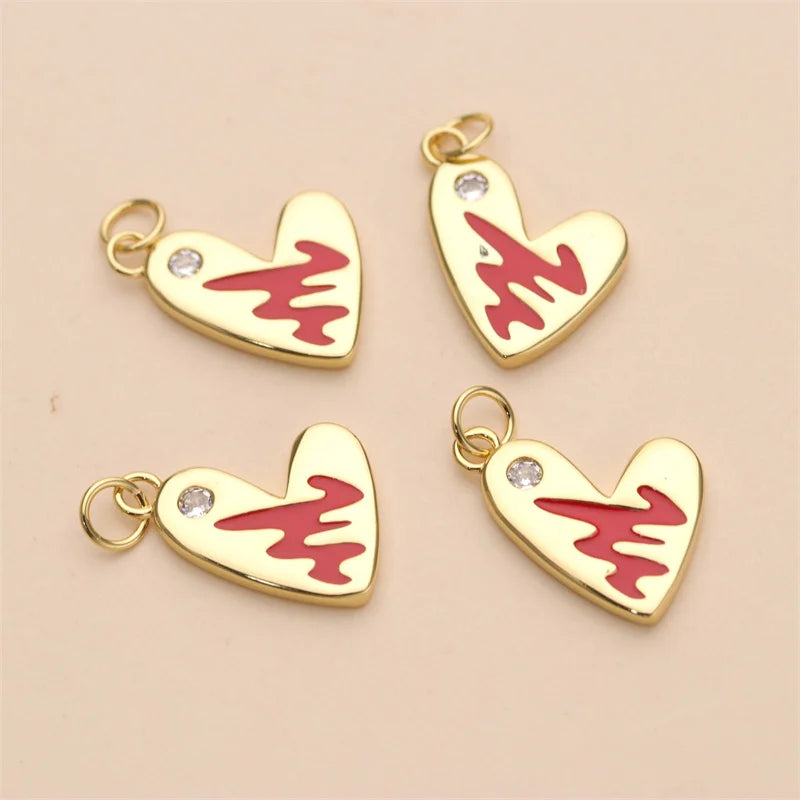 Fashion Jewelry 18K Gold Plated Brass Heart Charms with Zircon for Bracelet and Necklace Making