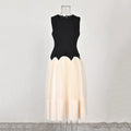 Elegant Midi Solid Color Block Vintage Sleeveless O-Neck Women Summer New Evening Prom Dress