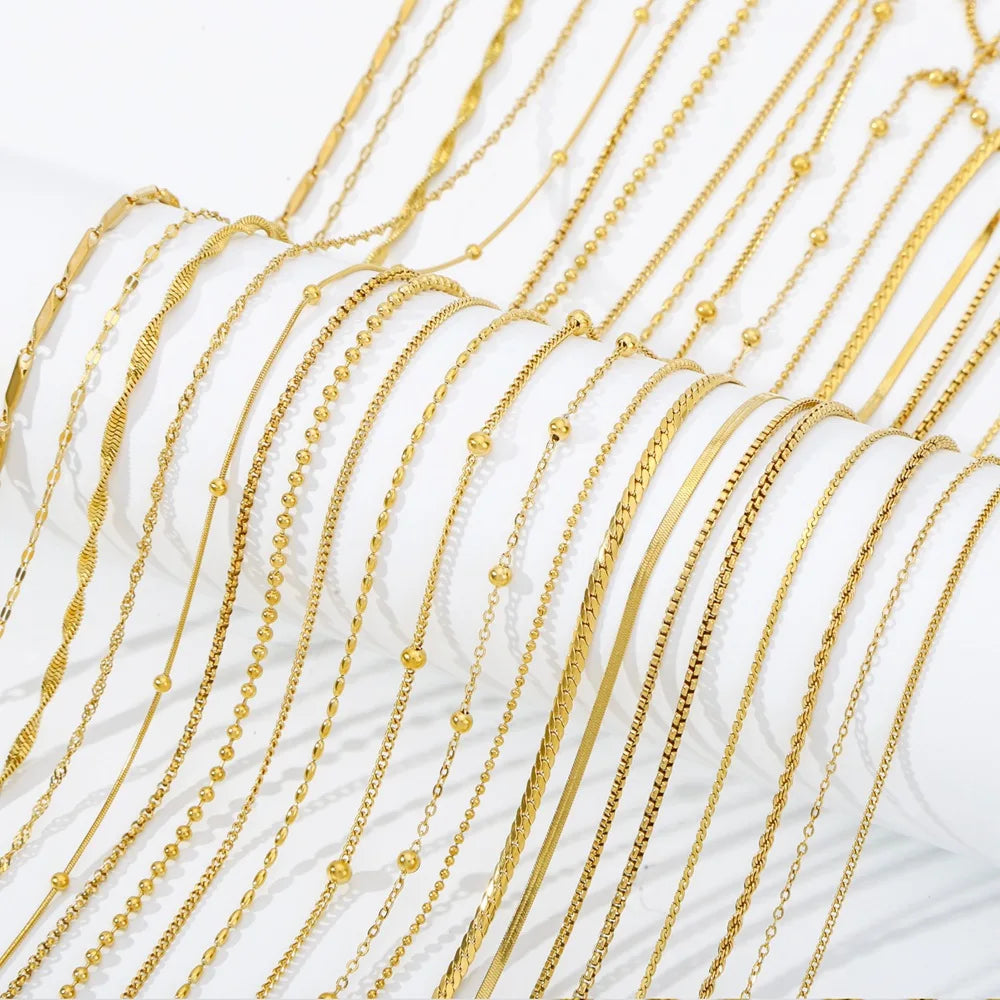 Hongtong Hot Sale Adjustable DIY Stainless Steel 18K Gold Plated Pearl Chains Necklaces Minimalist Trendy Necklaces