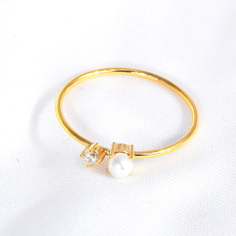 Minimalist 18k Pvd Gold Plated Freshwater Pearl Dainty Zirconia Rings Stainless Steel Women Rings Tarnish Free Fashion Jewelry