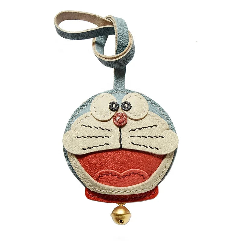 Zenos Doraemon Handmade Genuine Leather Car Key Bag Charm Cute High Sense Female Gift Simple Design