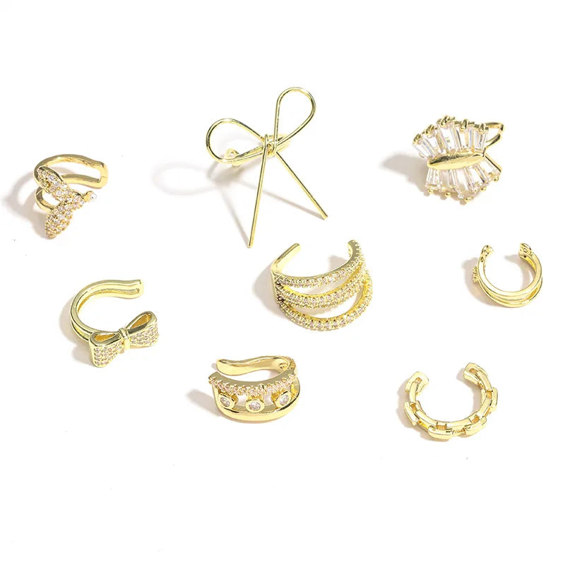 Wholesale Korean Style Female Gold Plated Brass Earring Cuff Bowknot Ear Clip Design Classic Style for Women