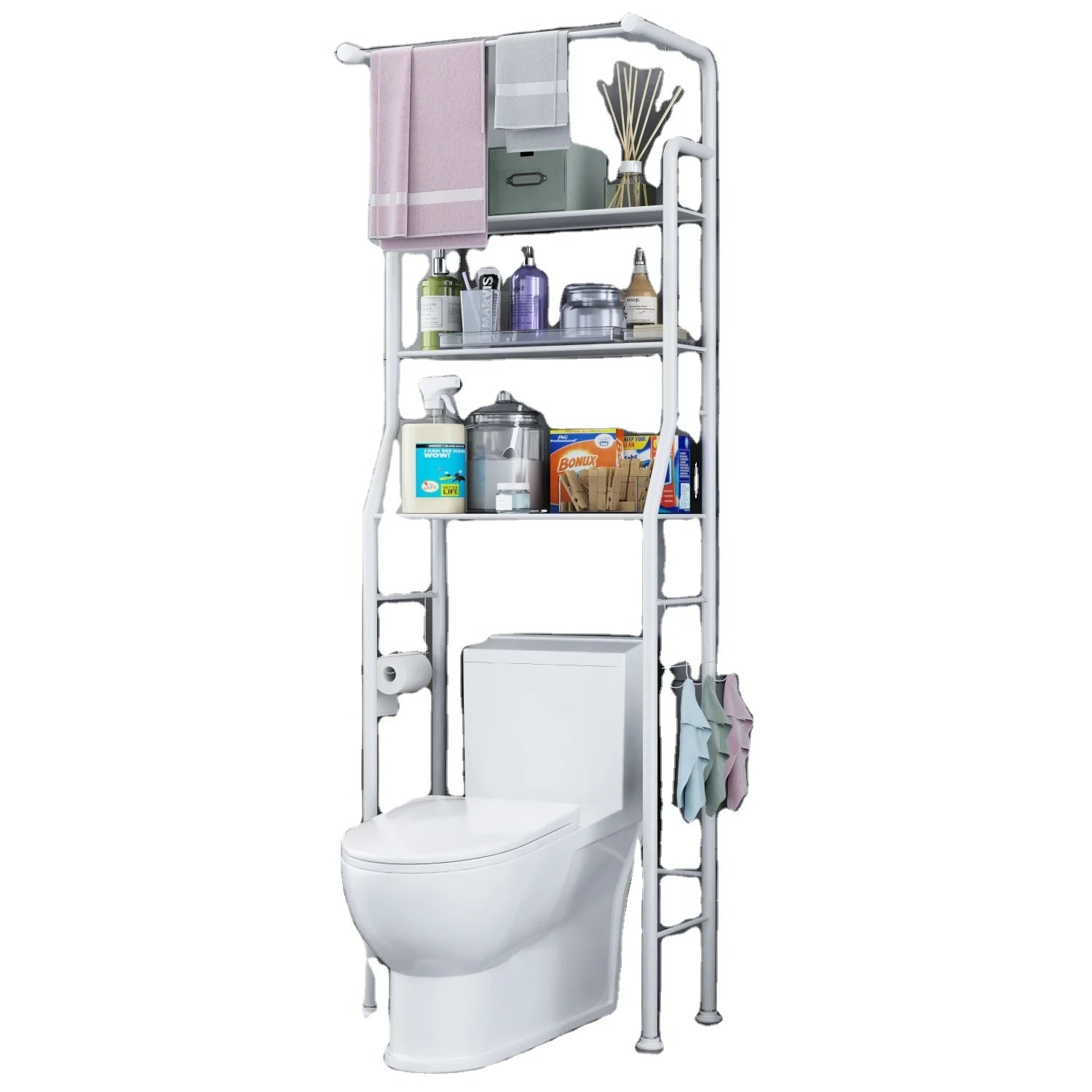 2024 New Class 3-Layer Floor Standing Bathroom Space Saver  Toilet Washing Machine Storage Rack
