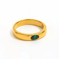 Joolim Jewelry Wholesale 18K Gold Plated Horse Eye Green Zirconia Stainless Steel Rings for Women Rings
