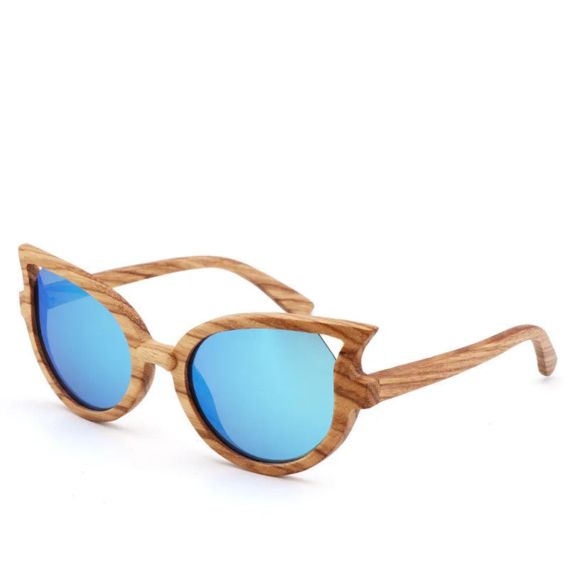 Jiuling Eyewear 2022 Women New Trend Wooden Sunglasses Handmade UV400 Custom logo Bamboo Polarized Cat Eye Wood Sunglasses