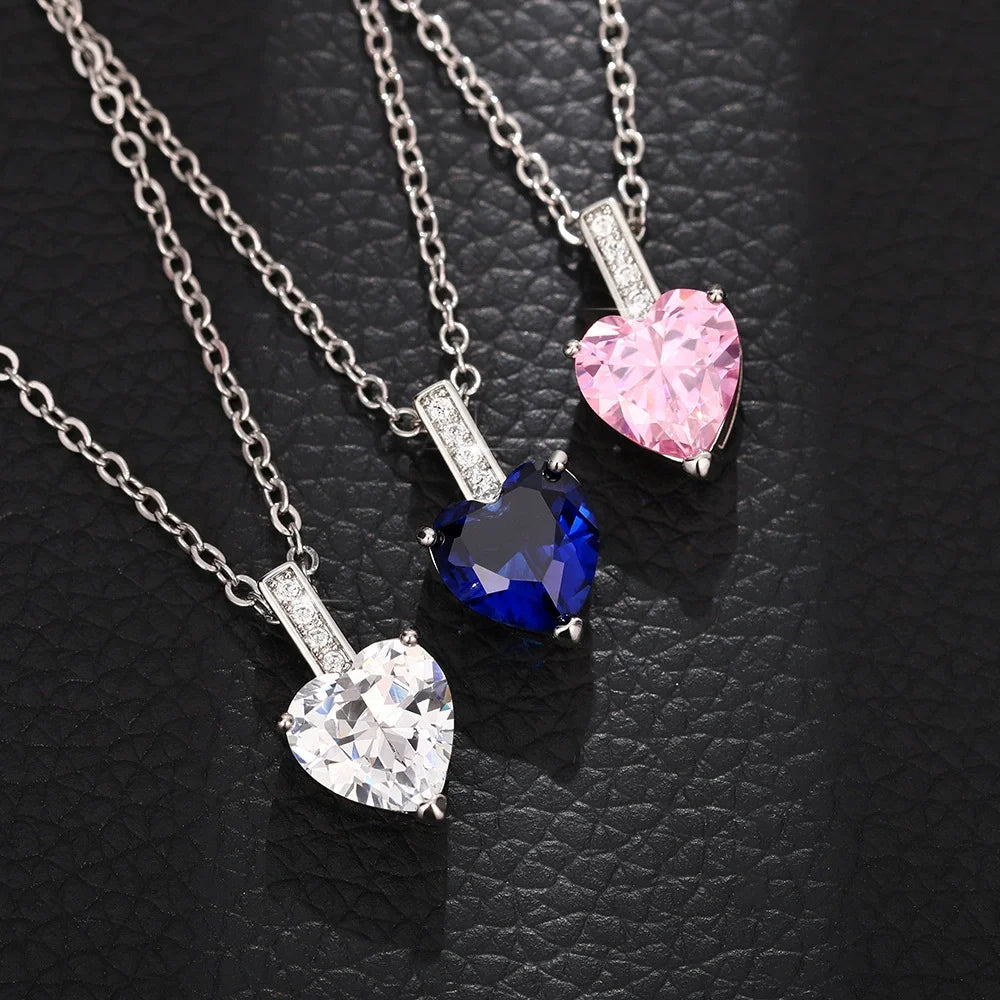 CAOSHI Charming Tiny Cute Heart Shaped Pendant Delicacy Chain Necklace Wishing Stone Cubic Zirconia Engraved Diamond Necklace