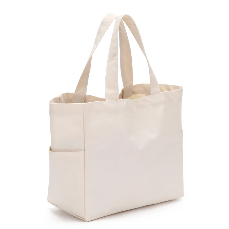 Custom Logo High-Quality Natural Eco Women Men Handbags Canvas Tote Bags Reusable Cotton Grocery High Capacity Shopping Bag