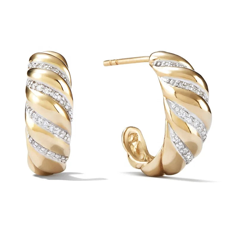 Gemnel 925 Sterling Silver Fashion 18k Gold Plated Diamond Croissant Dome Hoop Earrings Women