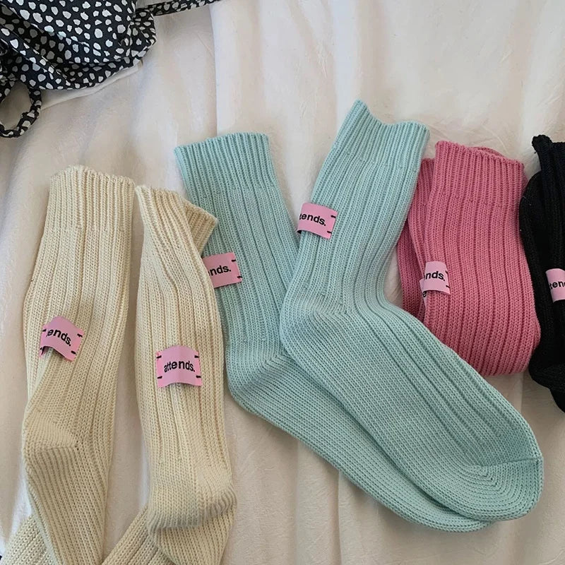 Wholesale Green Pink Grey Beige Bed Socks Women Ribbed Cotton Trending Knitted Socks
