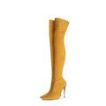 Solid Color Simple Bright Stiletto High Heel Thigh Over Knee High Boots for Ladies Sexy Fashion Electroplating for Winter