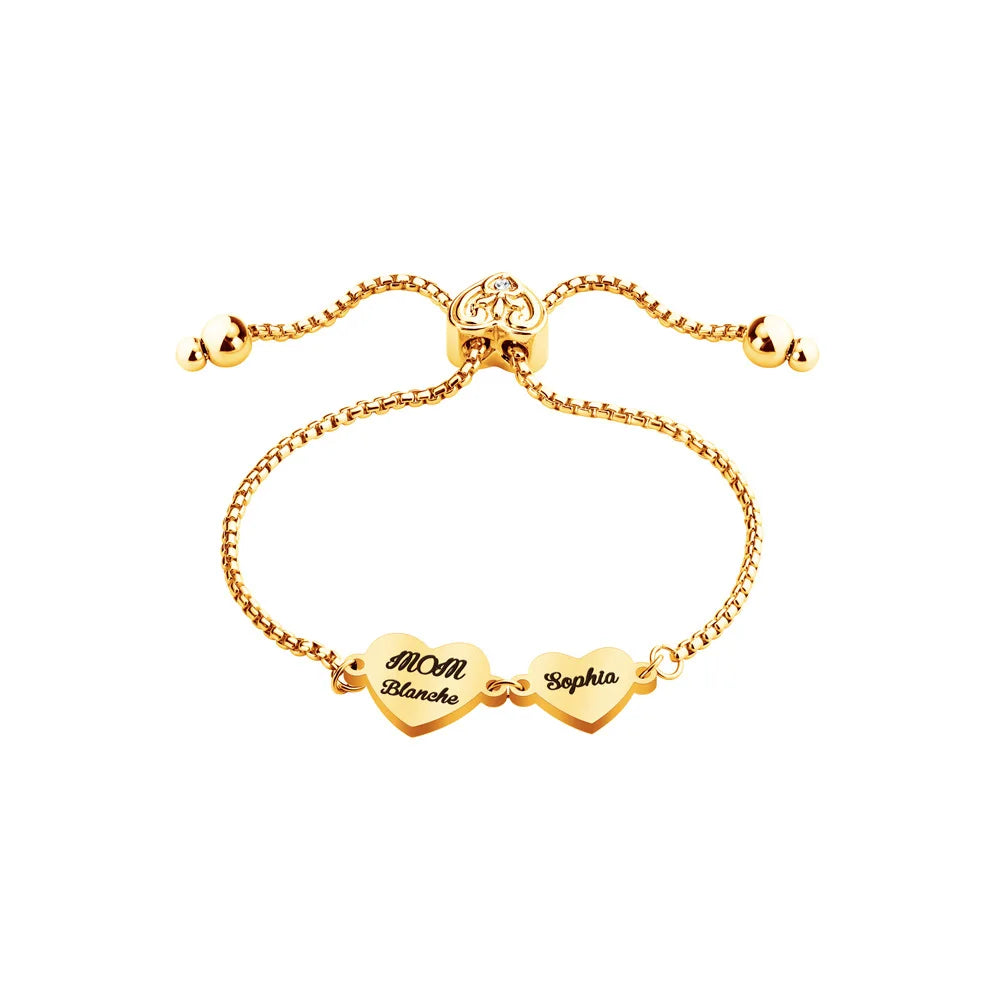 Qiuhan Stainless Steel Custom Name Engraved Laser Heart Pendant Slide Chain Bracelet Jewelry Gift