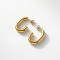 QIAOREN 12389 Trendy Chunky U Shape Hoop Earrings Gold Stainless Steel Bold Elongated Paperclip Open C Hoops Studs Women US EU