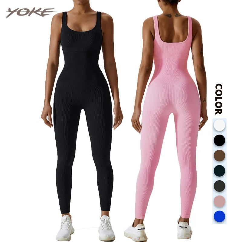 YOKE Factory Women Yoga Ribbed One Piece Tank Tops Bodysuit Rompers Sleeveless Workout Jumpsuits for Women