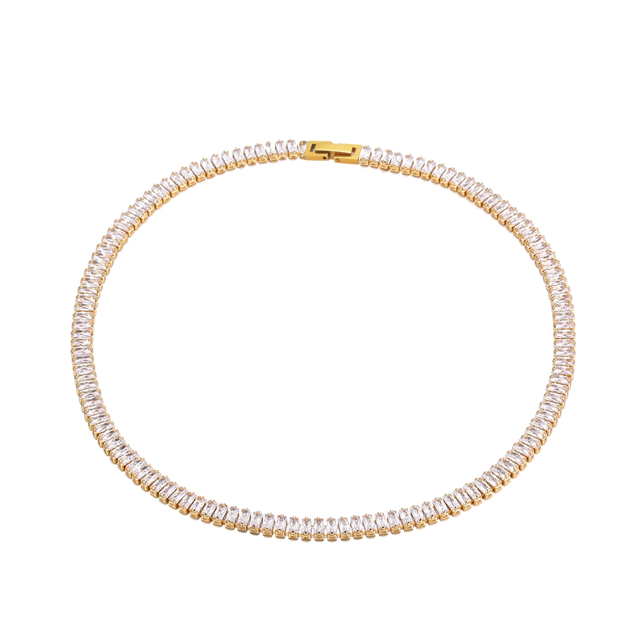 Chris April Fashion Jewelry PVD Gold Plated 316L Stainless Steel Bing Bling Full Bejeweled Zircon Choker Chain Necklace Set