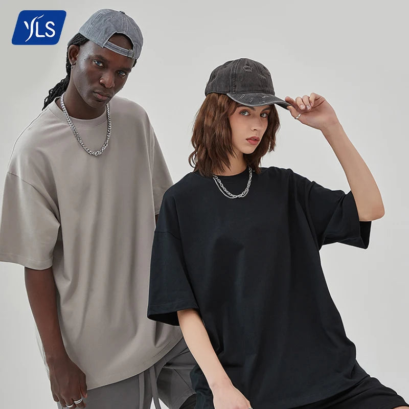 YLS Plus Size First Class High Quality 100% Cotton 230GSM Men Printing T Shirt Drop Shoulder Light Plain Oversized T Shirts