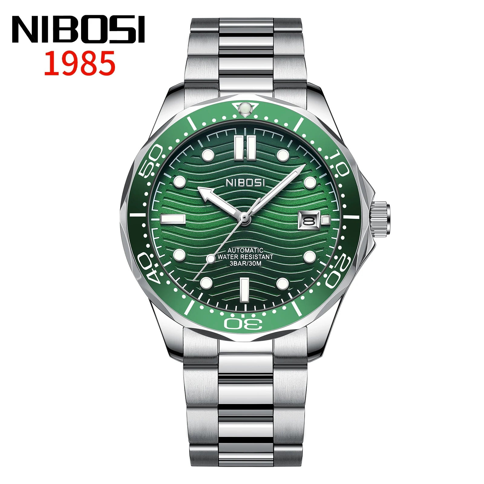 NIBOSI 2593 Solid Stainless Steel Bands Straps Mens Mechanical Automatic Movement Watch